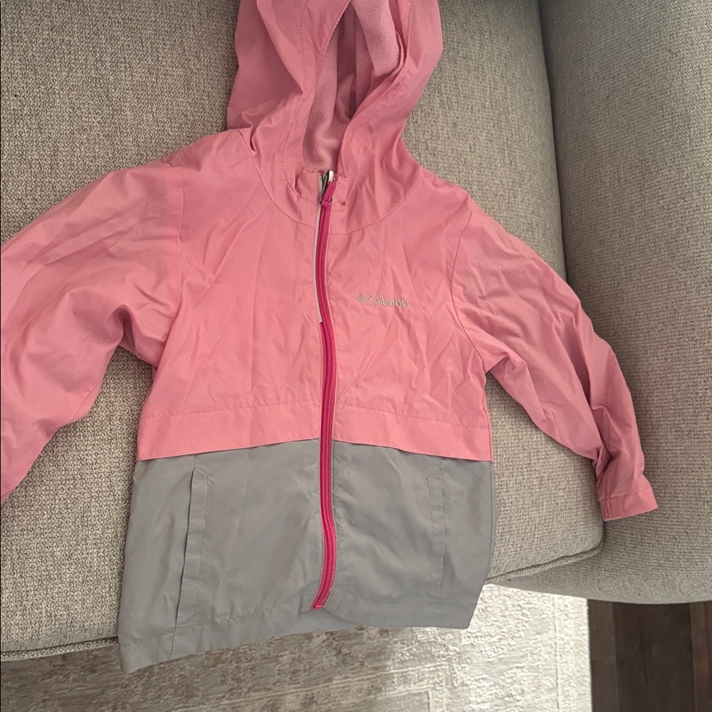 Columbia Kids Hooded Raincoat in Pink and Gray